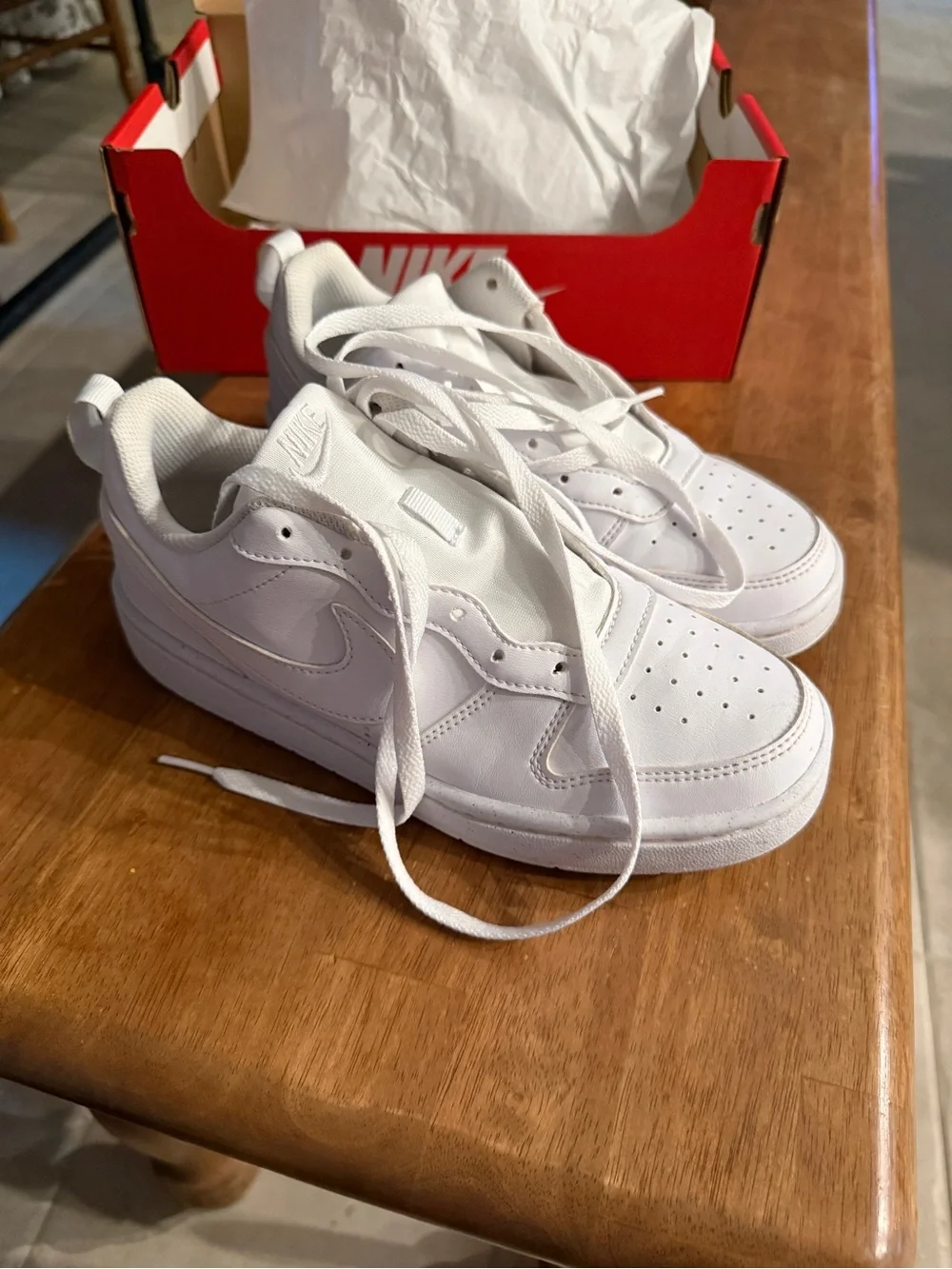 Nike Kids Court Borough White Low-Top Swoosh Sneakers